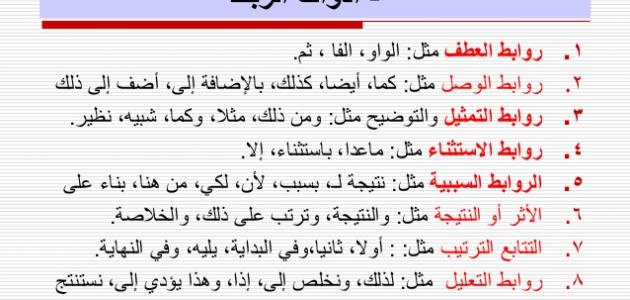 صورة أدوات الربط في اللغة العربية
